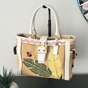 Coach Tan and Cream Tote with Leaf Embroidery